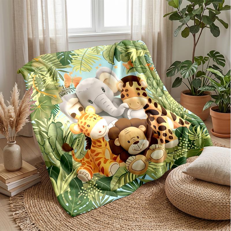 Jungle Cartoon Animals Theme blanket Lightweight Warm Flannel Blanket Decorative Throw Blanket for Home Decoration