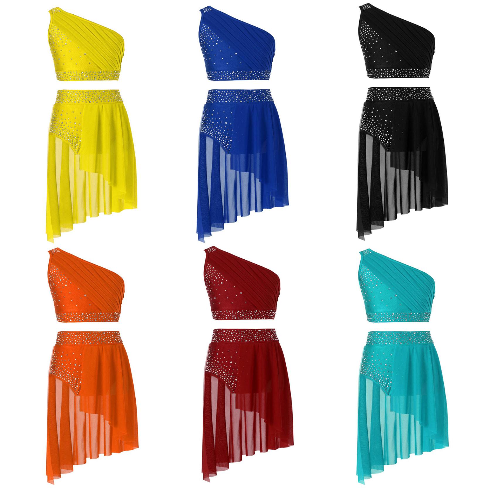 

Современные лирические танцевальные костюмы для девочек-подростков, комплект из 2 предметов, джаз, хип-хоп, катание на коньках, гимнастика, балет, укороченные топы с трусами с юбкой