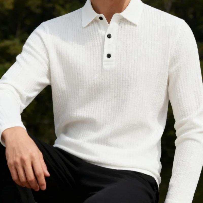New Men's Business Casual Long Sleeved Solid Color Polo Shirt Summer Fashionable Breathable Comfortable Versatile Top T-shirt