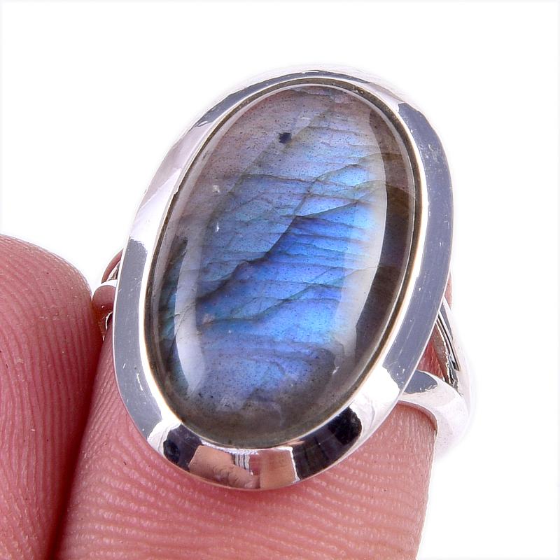 

Ювелирное кольцо из твердого серебра 925 пробы с натуральным лабрадоритом ручной работы, размер 6 d7j29