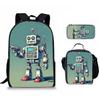Classico Popolare Divertente Robot Retrò Stampa 3D 3pz/Set zaini per alunni Zaino per Laptop Zaino Giornaliero Zaino a Tracolla Borsa per il Pranzo Astuccio