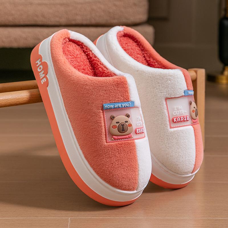 Home cotton mop indoor thick-bottomed cotton slippers cute kapibara thick-bottomed plush autumn and winter new non-slip cotton slippers