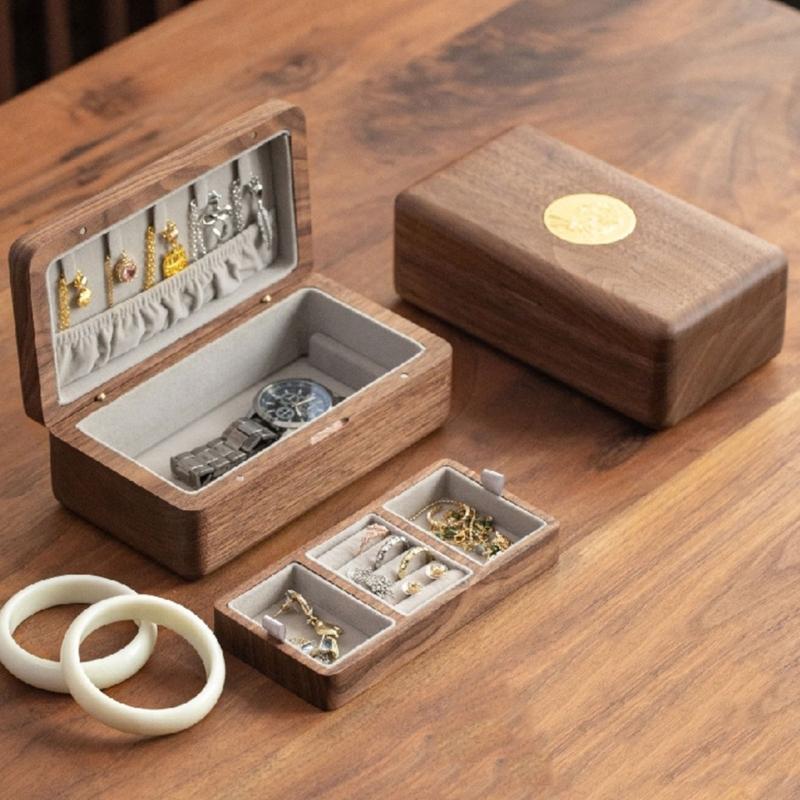 Portable Jewelry Storage Box Sturdy Wood Organizers with Soft Lining Accessory for Home Organization and Travel Use