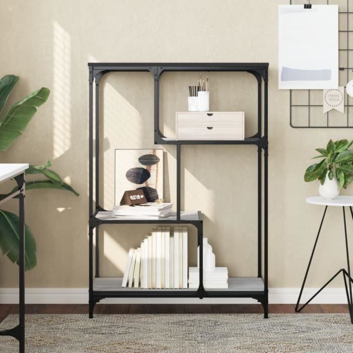 VidaXL Bookcase Sonoma Grey 81x36x115cm Engineered Wood and Steel 835407