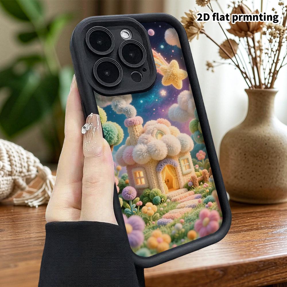 Phone Case: 2D Flat, Suitable for iPhone 18 17 16 15 14 13 12Pro Protective Case, Starry Sky Yarn Cottage, Perfect Christmas and Halloween Festival Gi