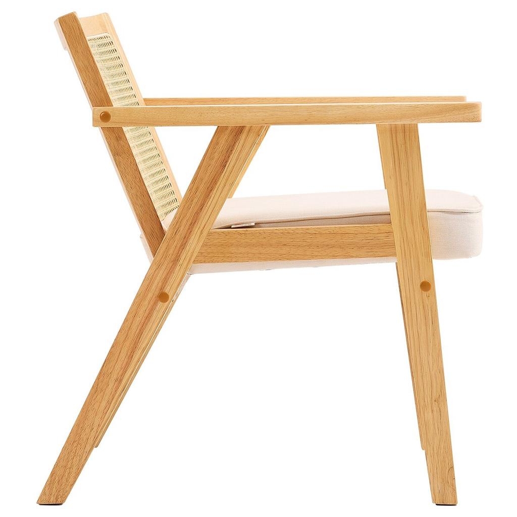 Rattan Chair, Mid Century Modern Dining Chair with Armrest, Upholstered Chair with Rattan Back, Retro Rattan Dining Room Kitchen Chair for Living