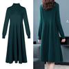 Mid-length Knitted Dress for Women Autumn and Winter Fashionable Embroidered Sweater Dress Solid Color Half Turtleneck Pullover