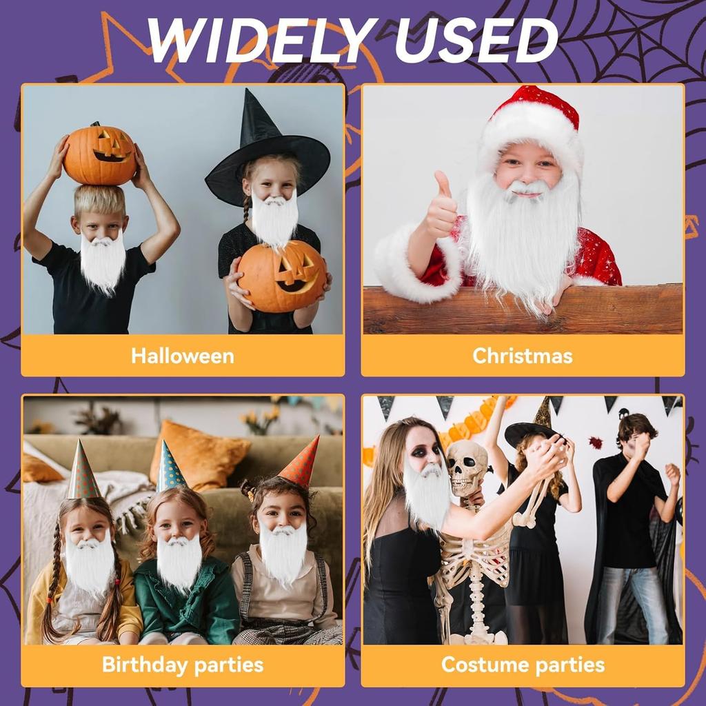 20PCS Funny Big Santa Beard Costume Fake White Beard Christmas Santa Claus Cosplay Accessories for Kids Adults Xmas Party Supply