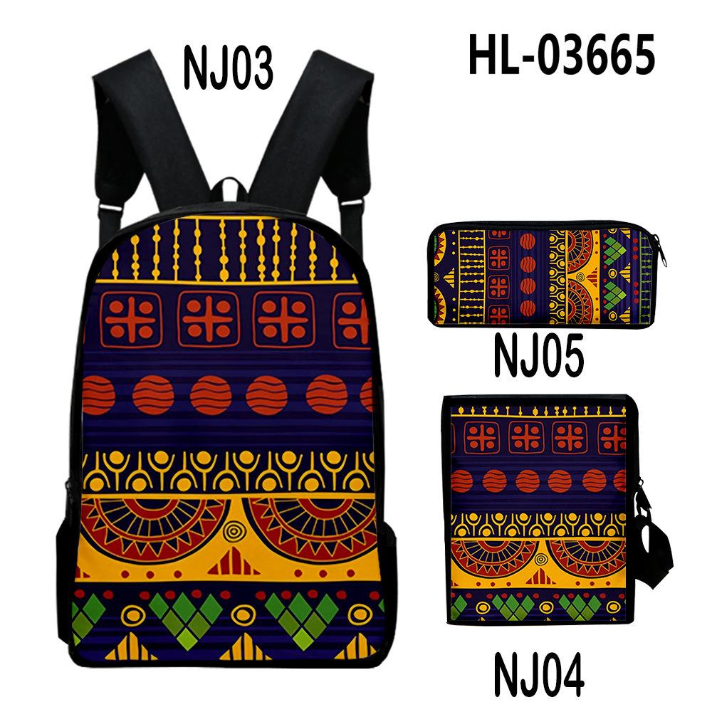 Classic Novelty Cool Ethnic Style 3D Print 3pcs/Set Pupil School Bags Laptop Daypack Backpack Inclined Shoulder Bag Pencil Case