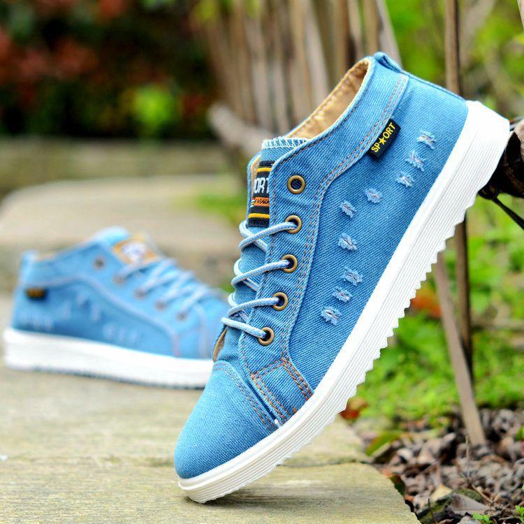 Zapatos Casuales para Hombre Estilo Británico Zapatillas de Lona Denim Botines de Caña Alta Negros para Hombre Calzado Plano Chaussure Homme 2024