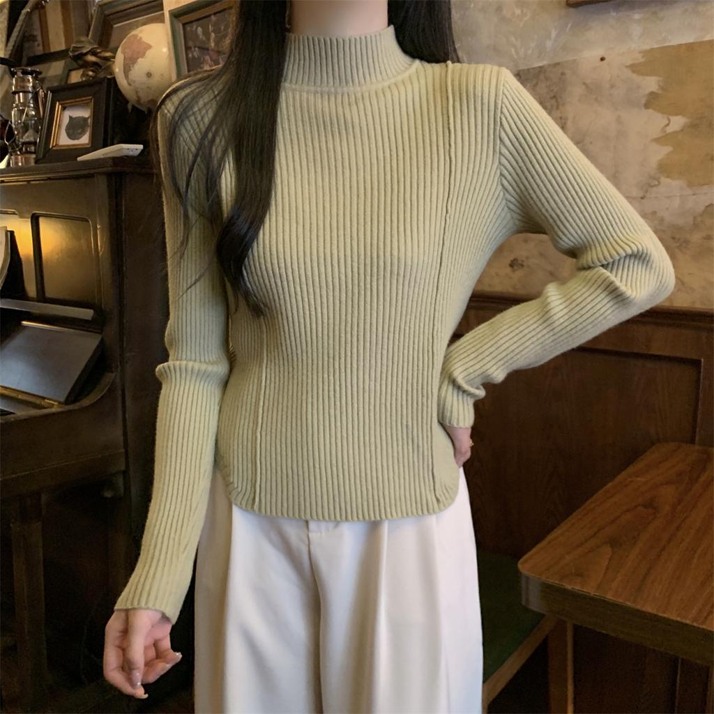 Women's Autumn and Winter Solid Colour Pullover Knitted Slim Half High Neck Sweater