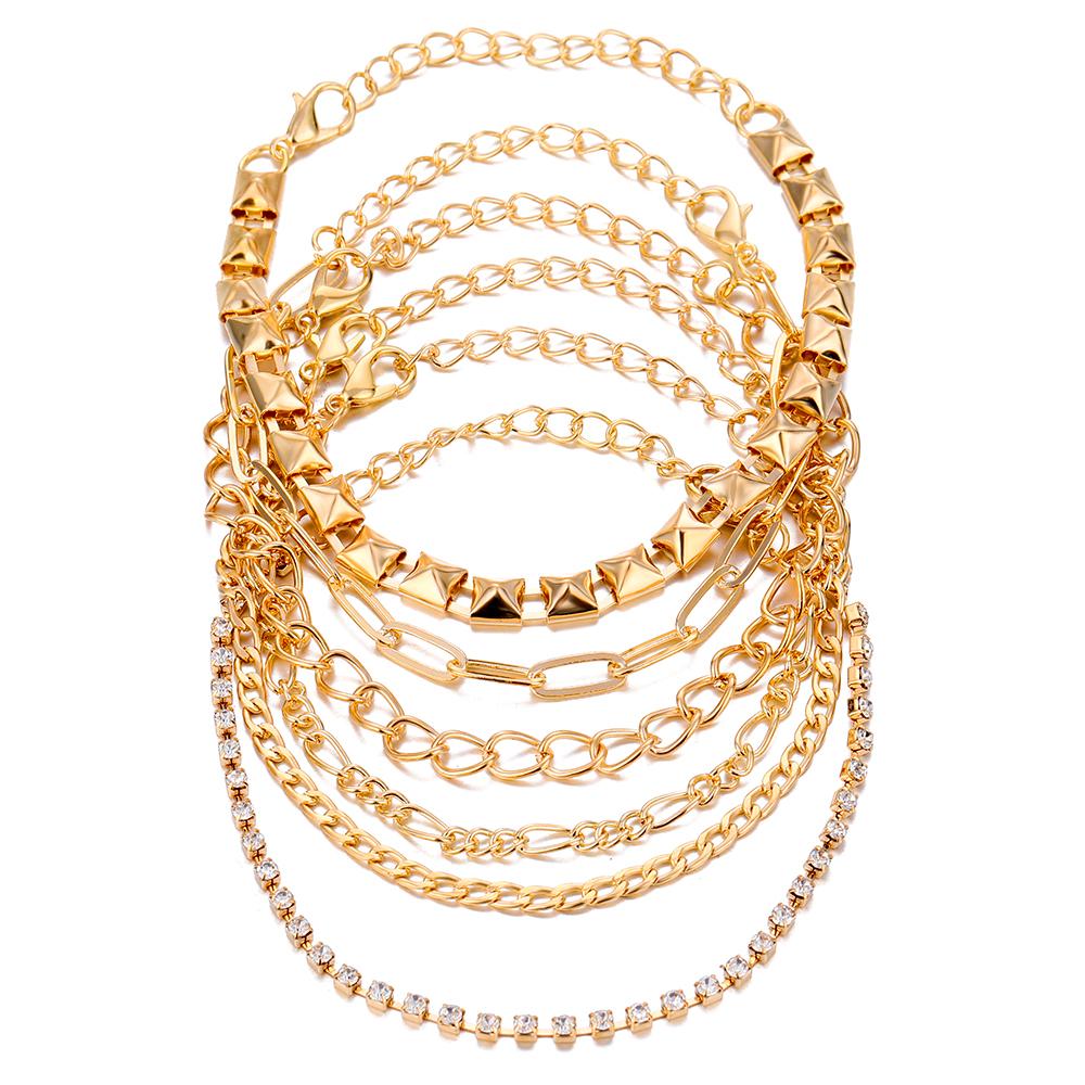 

Набор браслетов, многослойный геометрический дизайн, металлический браслет ручной работы для женщин, модные ювелирные изделия золотой