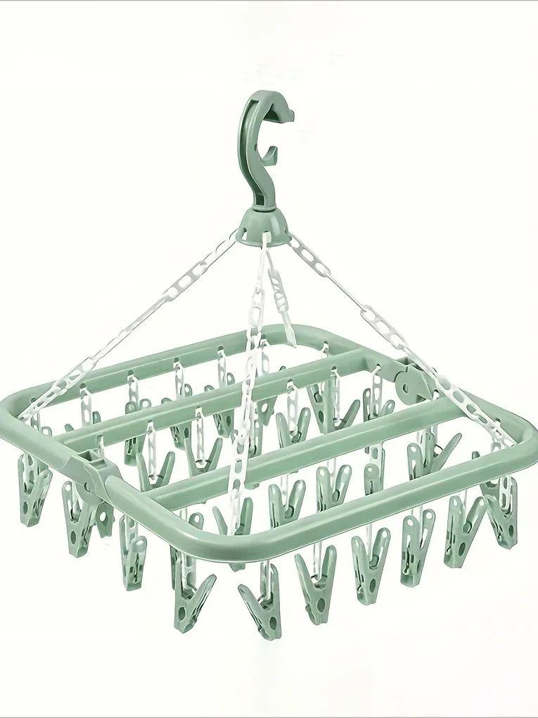 Plastic Hanger with 32 Clips, Designed Specifically for Hanging Clothes, Underwear, Socks, and Daily Household Items