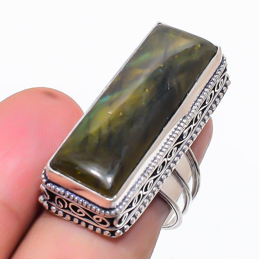 Labradorite Gemstone 925 Sterling Silver Jewelry Ring Size 8.5