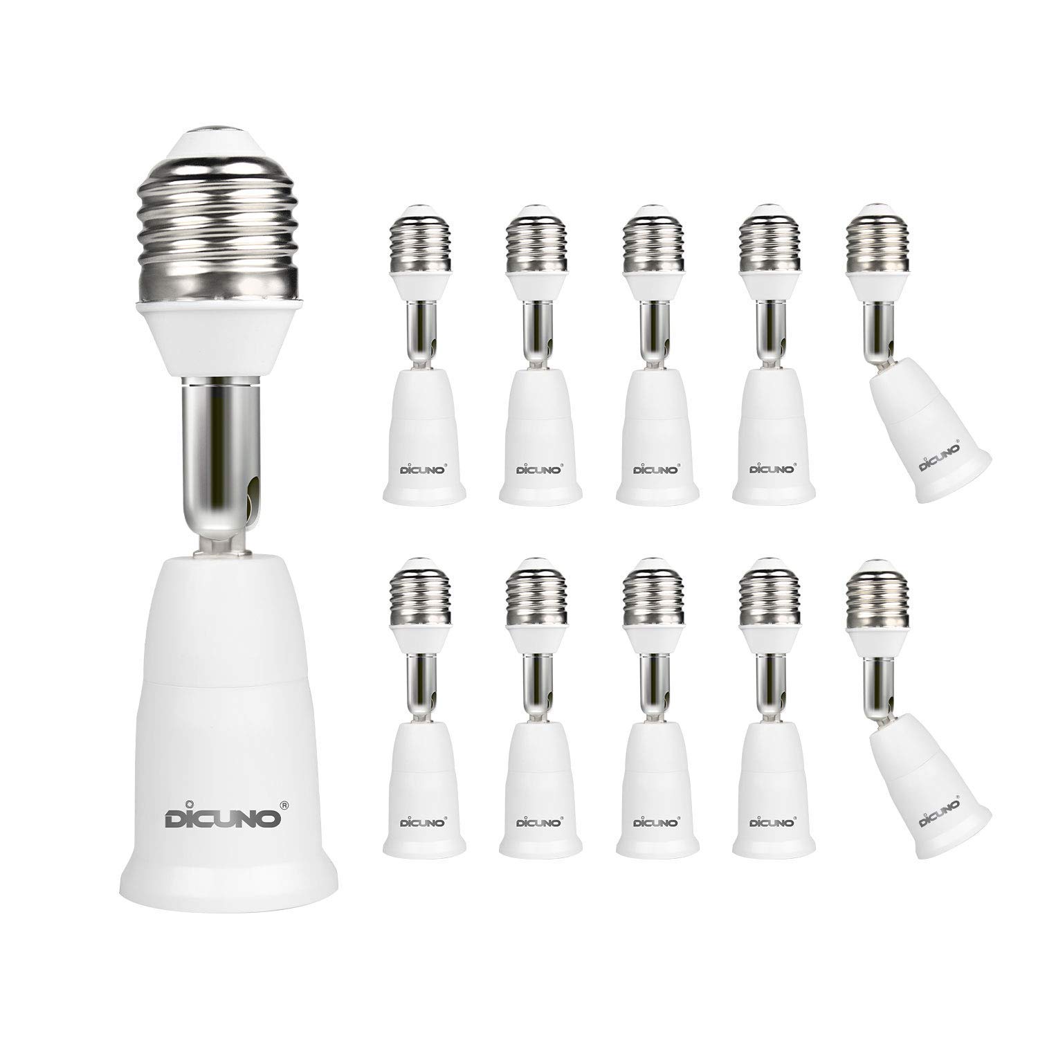 

DiCUNO E26 to E26 Socket Extension Adapter, Adjustable Angle, Extends by Approximately 9.5cm, Flame-Retardant PBT, Pack of 10