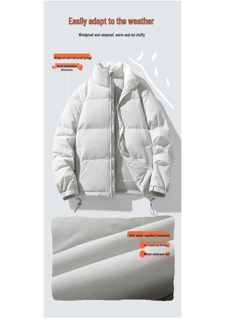 Men's Winter Stand Collar Down Jacket - 90% Down, Thickened, Warm, Trendy Design for Couples