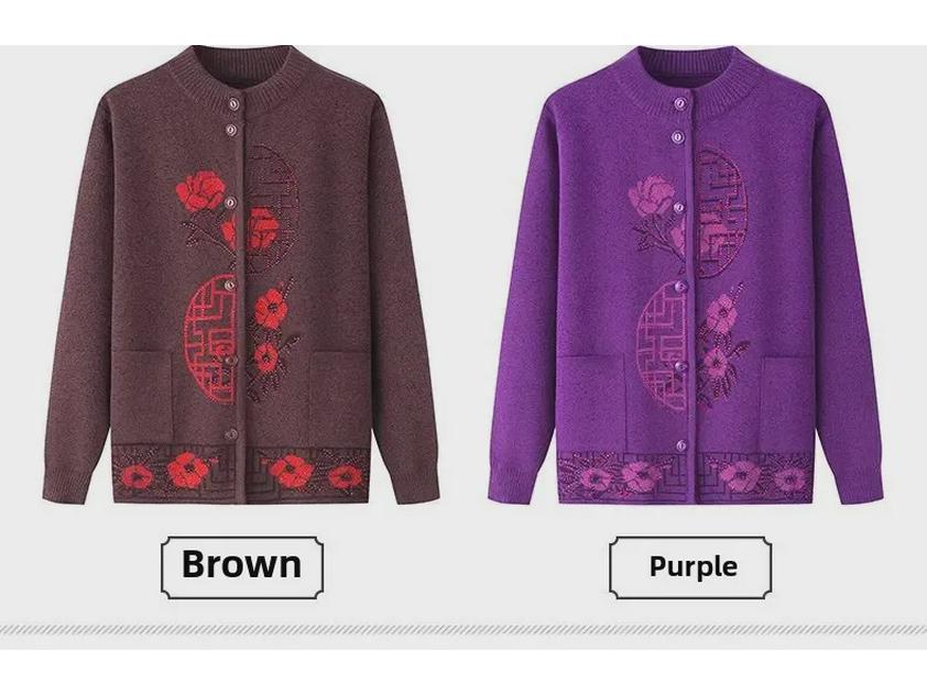 Warm Knitted Cardigan for Middle-aged and Elderly Women - Plus Velvet Winter Sweater Coat