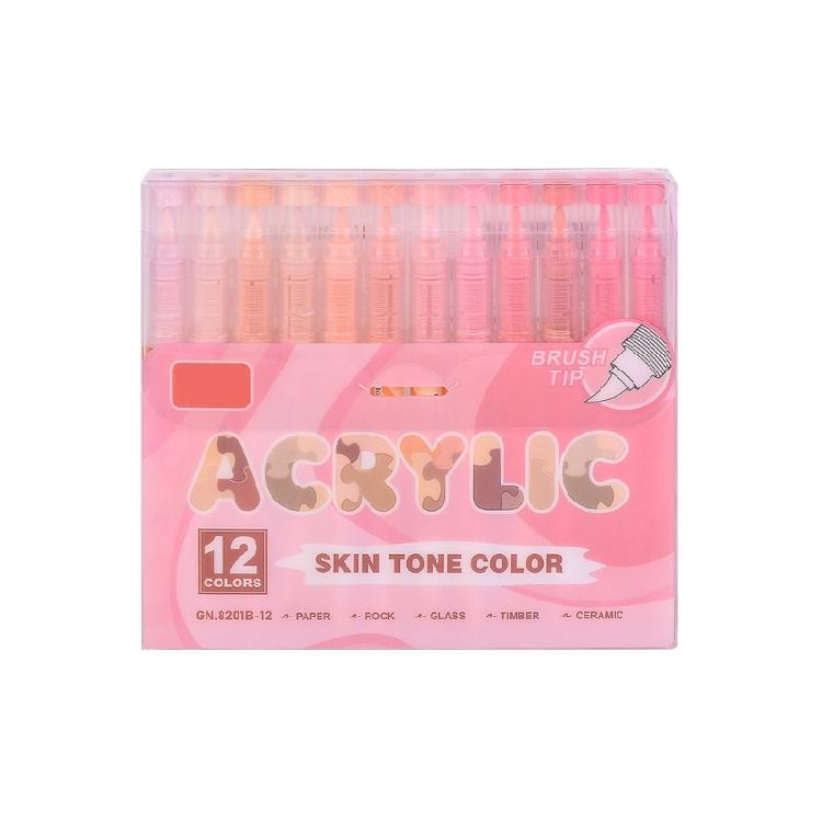 

12 Color Liquid Acrylic Paint Marker for Drawing on Paper Stone Rock Canvas Wood Glass Brush Tip Liquid Acrylic Paint Pen
