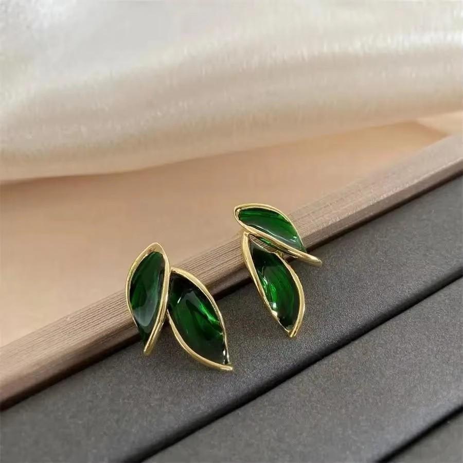 925 Silver Needle Green Flower Earrings For Women Korean Fashion Jewelry Trending Luxury Zircon Leaf Women's Stud Earrings