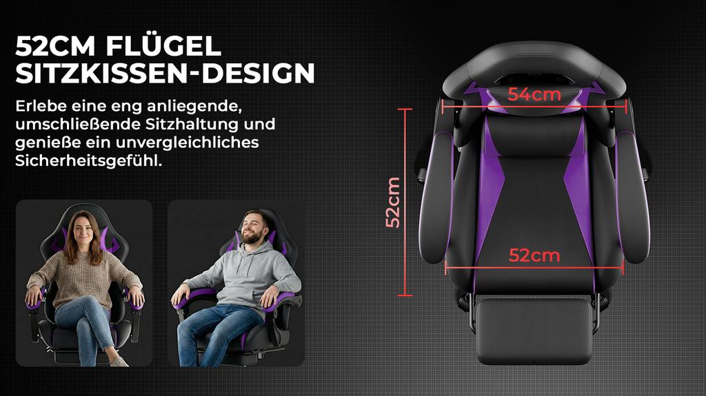Gaming Chair Ergonomic Gaming Chair with Lumbar Cushion and Headrest, Gamer Chair Height Adjustable, PC Chair for Adults Girls Boys, Black-Violet