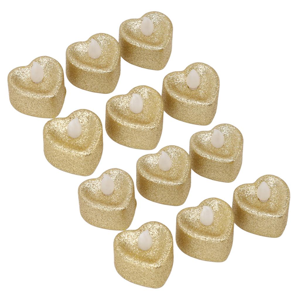 12 PCS LED Candle Lamp Gold Powder Heart Shape Tea Lights Secret Room Props for Christmas Wedding Party
