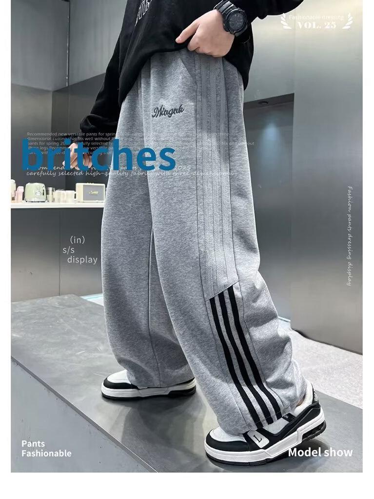 Boys' Casual Sports Sweatpants, 2025 Spring/Autumn Collection, Thickened Velvet, Loose Fit for Youth