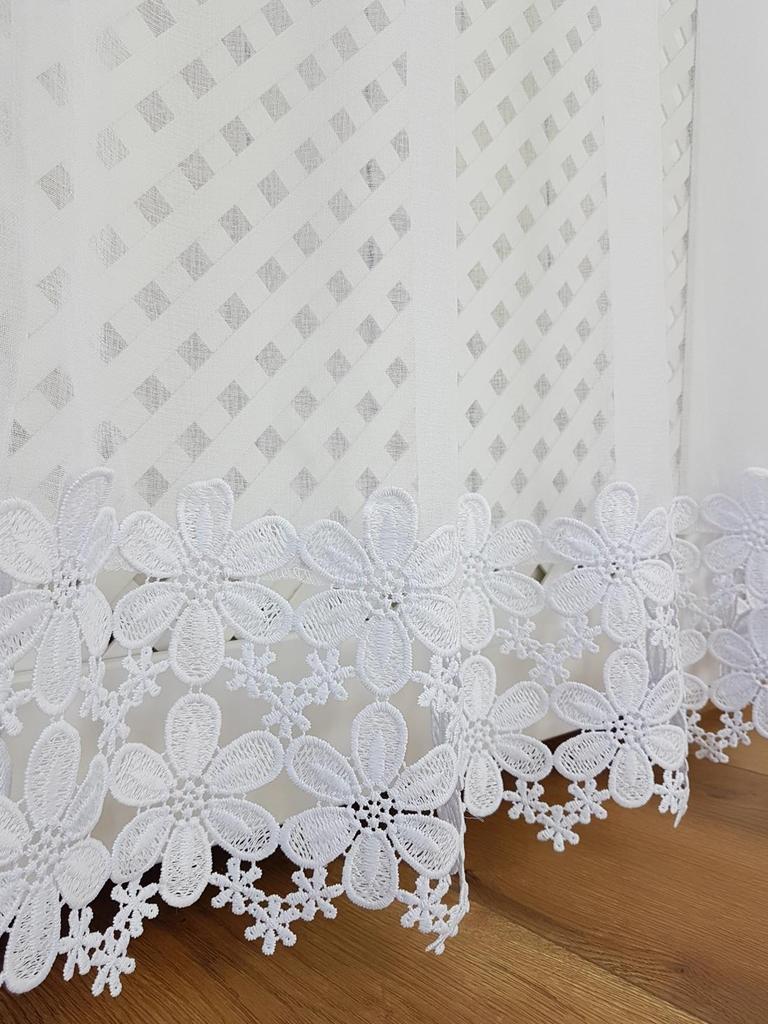 Balcony Curtain Sable White with Double Guipure Lace 140x250 Cm