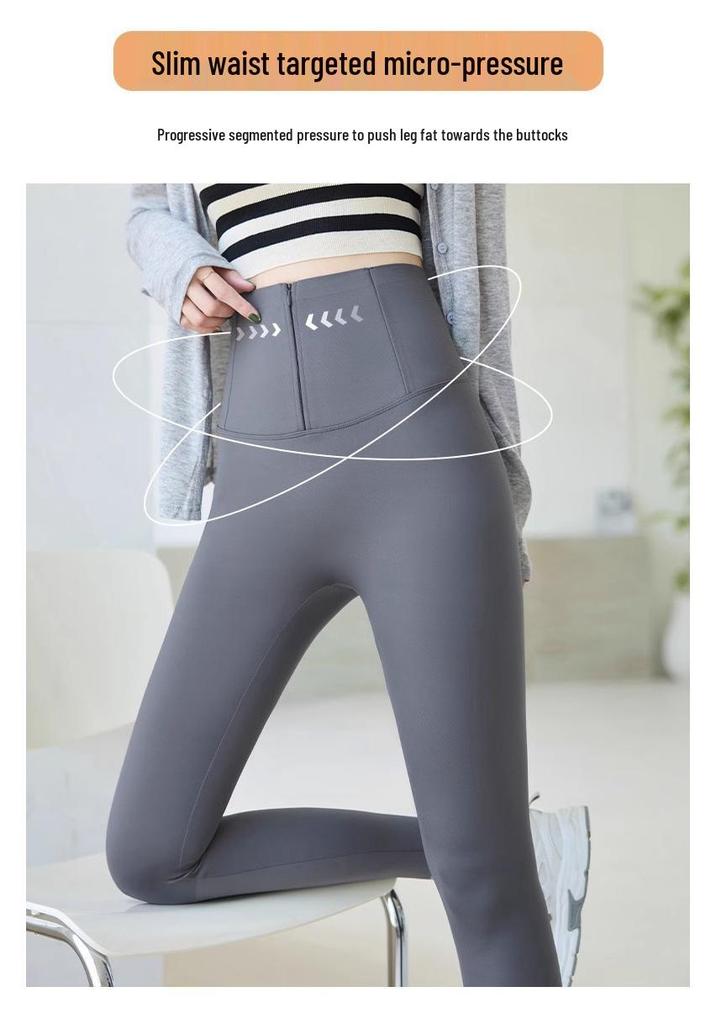 Women's Zipper Abdomen Control Shark Skin Pants: Plus Velvet, Thick Warm Button-Up Yoga Base Layer for Autumn/Winter.