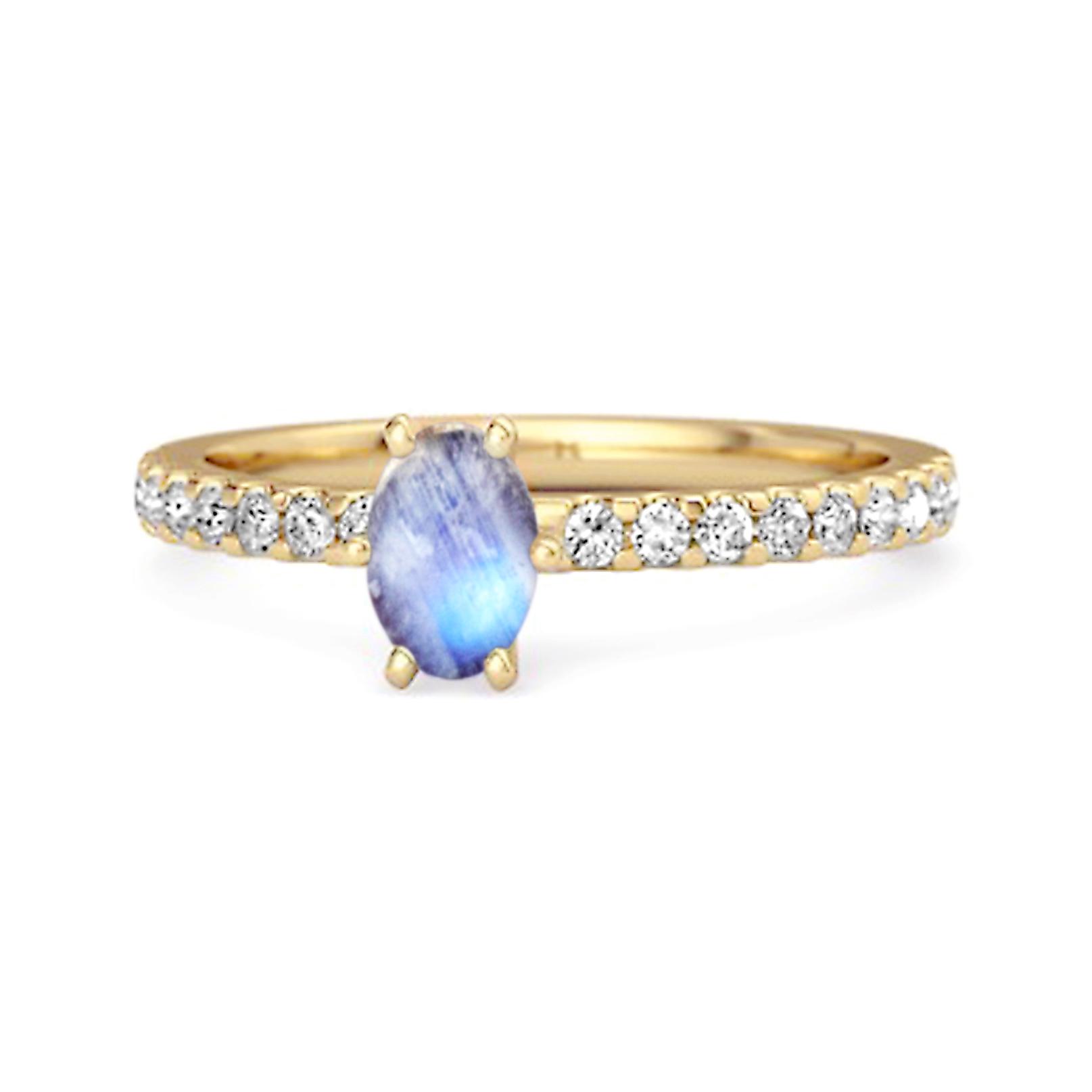Moonstone Oval Solitaire Ring -925 Sterling Silver Gold Vermeil 8