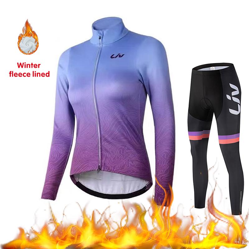Winter Cycling Sportswear Set Women's Cycling Jersey Cycling Bib Warm 2026 Velvet Warm Cycling Suit Set Windproof Cycling Jacket Cycling Pants