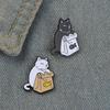 Feed Myself Enamel Pins Cute Black White Cat Dried Fish Bag Brooches Lapel Badge