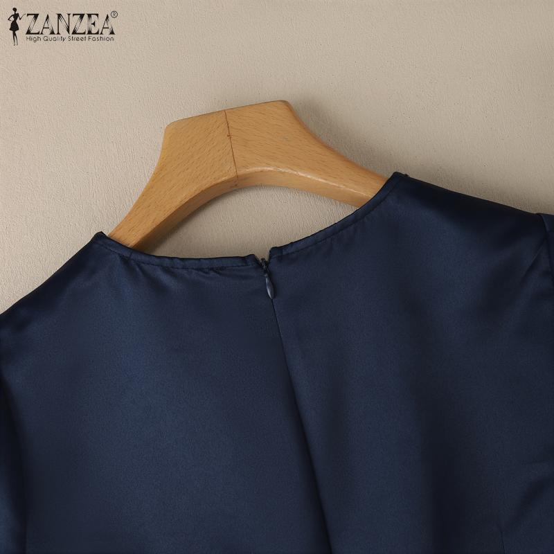 ZANZEA Women Summer V-Neck Short Sleeve Slim A-Line Dress