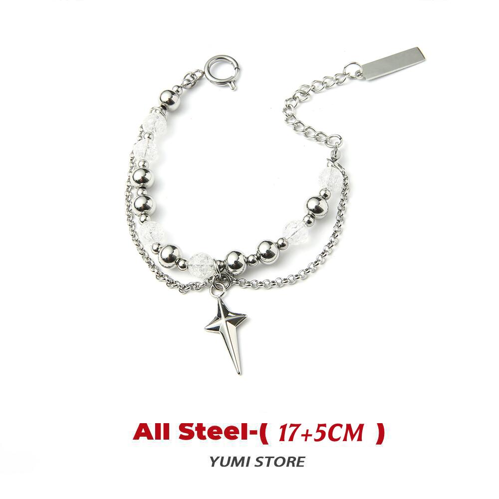 New Cross Bead Necklace For Man Woman Charm Titanium Steel Double-layer Clavicle Chain Unisex Style  Wholesale