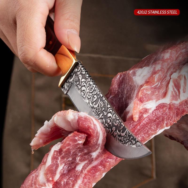 Stainless Steel Boning Knife Meat Cleaver Kitchen Mongolian Hand Meat Knife Roasted Whole Lamb Steak Knife with Knife Cover