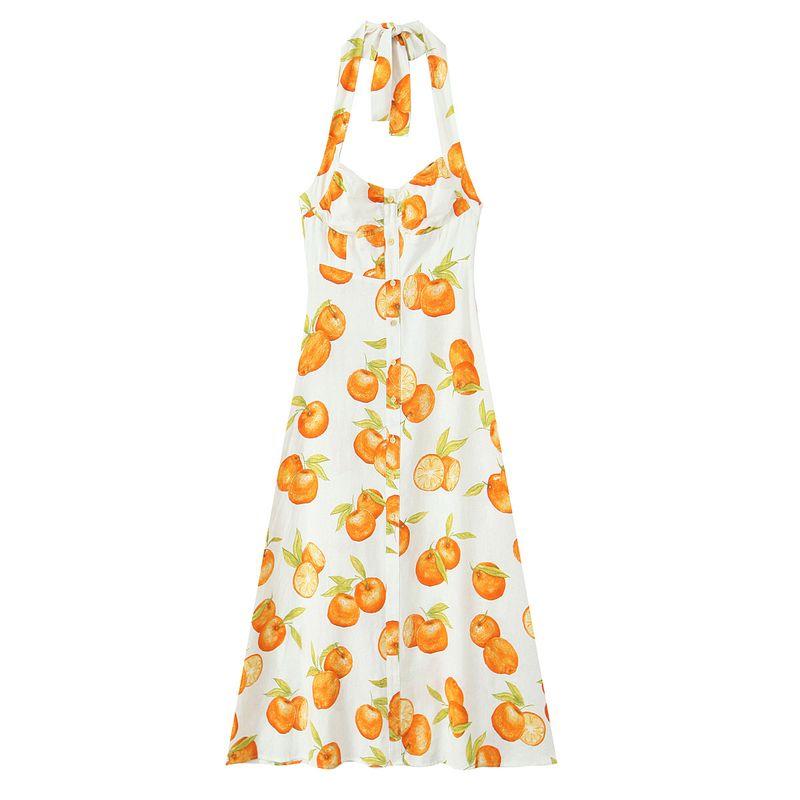 Kaslead New Women Clothes Western Style Fashion Simple Halter Print Dress 4387223