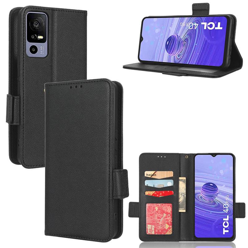 TCL 40R Lychee Pattern Leather Flip Wallet Case with Stand & Card Holder
