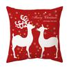 Federa Cuscino a Tema Natalizio Fondo Rosso Lino Corto Peluche Stampato Federa Cuscino Regalo Festivo