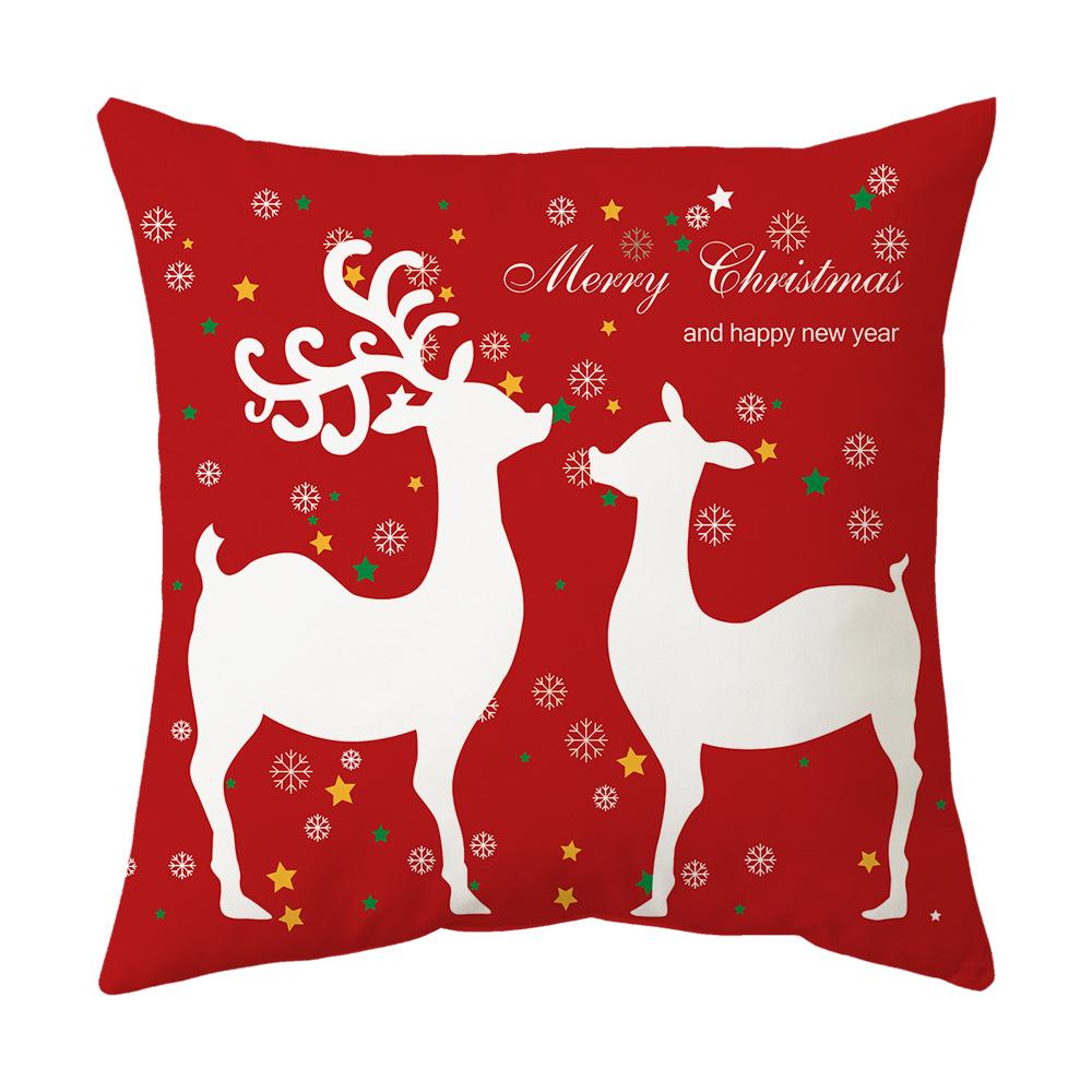Federa Cuscino a Tema Natalizio Fondo Rosso Lino Corto Peluche Stampato Federa Cuscino Regalo Festivo