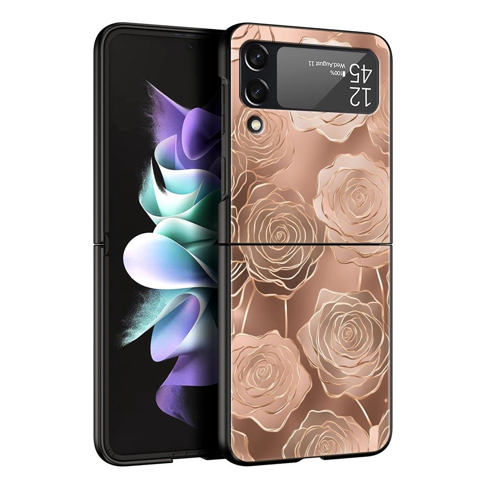 Handyhülle für Samsung Galaxy Z Flip 3 4 5 6 Faltbar Schwarze Schale Schöne Rosegold Kunst Für Samsung Z Flip4 Flip5 PC Hartschalenabdeckung