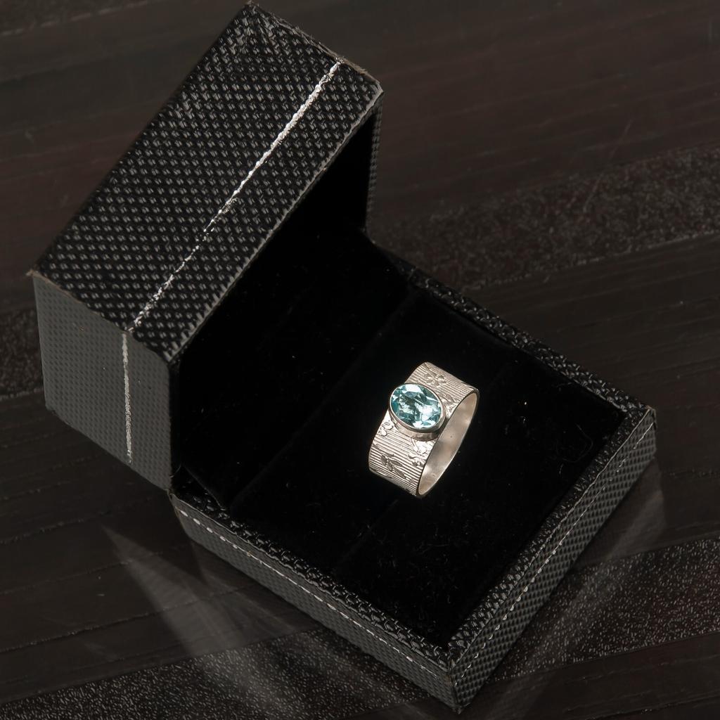 Natural Sky Blue Topaz Gemstone 925 Sterling Silver Jewelry Handmade Boho Ring RR-3-4