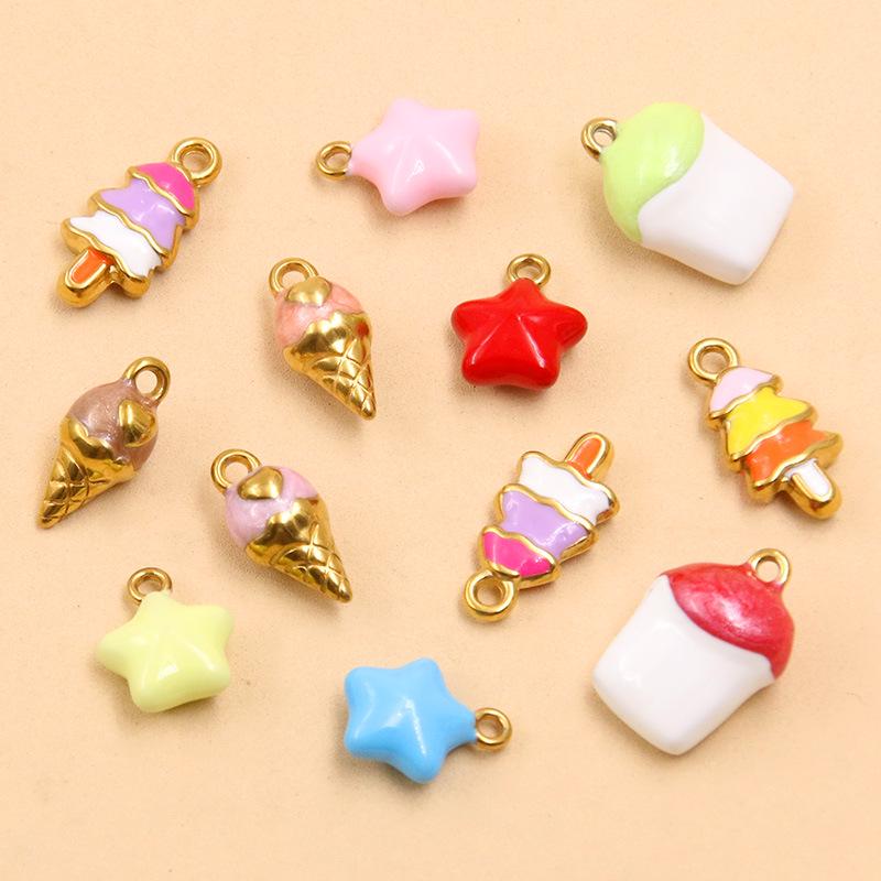 Gold Enamel Stainless Steel Ice Cream Star DIY Jewelry Accessories