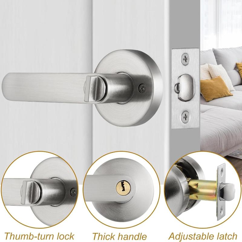 Door Handle with Lock, Reversible Door Handles, Privacy Door Lever, Internal Door Handle Knob Sets, Security Door Lock Set, Entry Door Lever with Keys