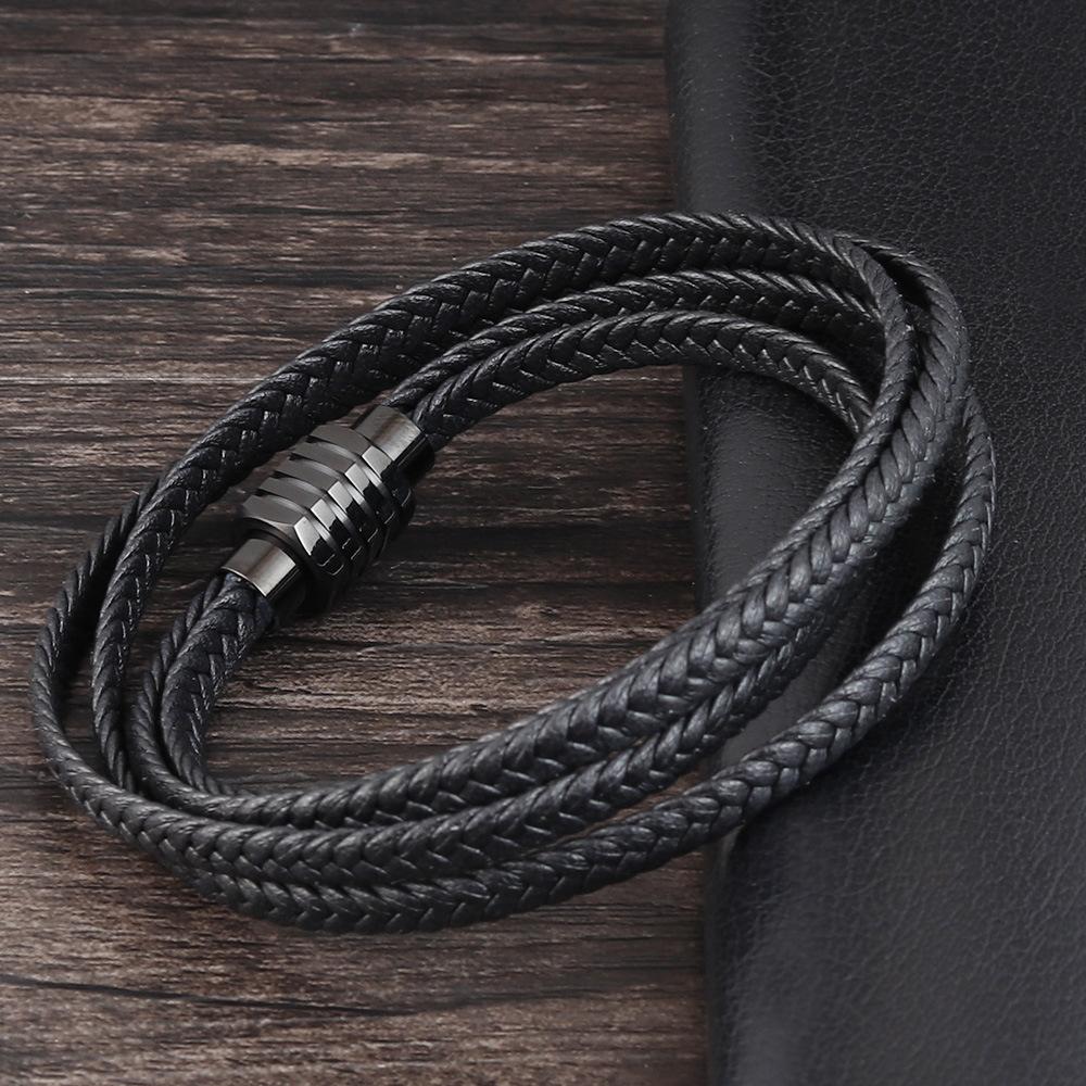 Black Cowhide Bracelet, Men's Multi-layer Genuine Leather Woven Bracelet, Handmade Leather Bracelet.