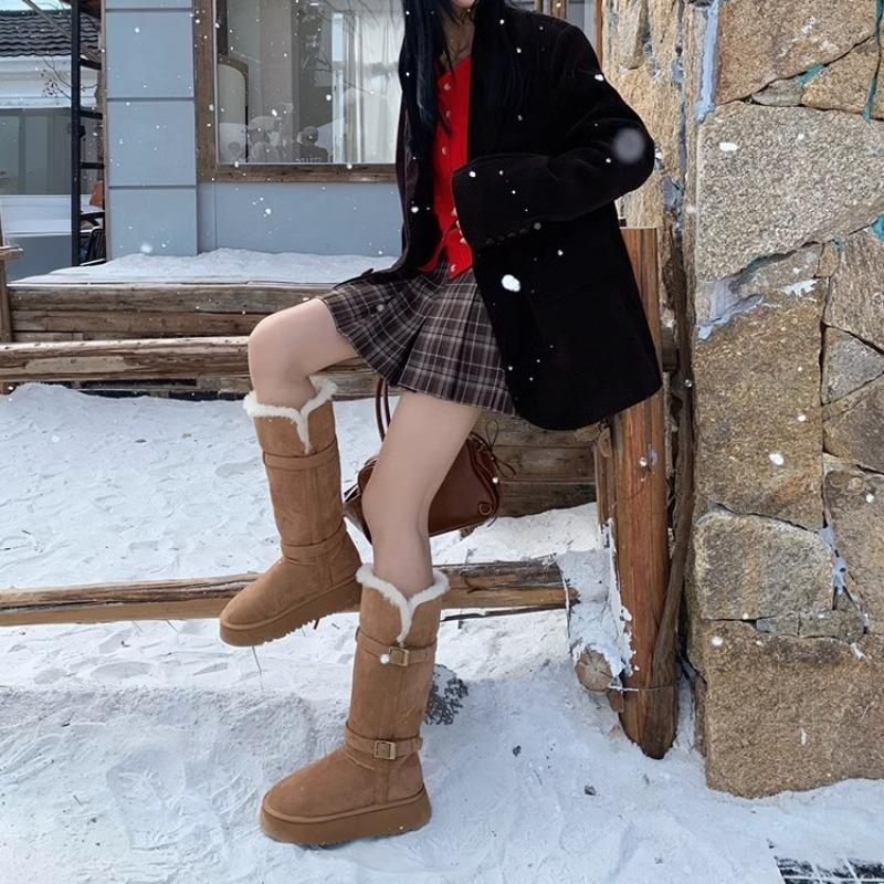 Soft Leather Version~ Two Wear Snow Boots Women's New Winter Thick-soled Velvet Thickened Boots Warm Snow Cotton