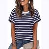 Temu 2023 Women's Colorful Striped Round Neck Pullover Casual T-shirt