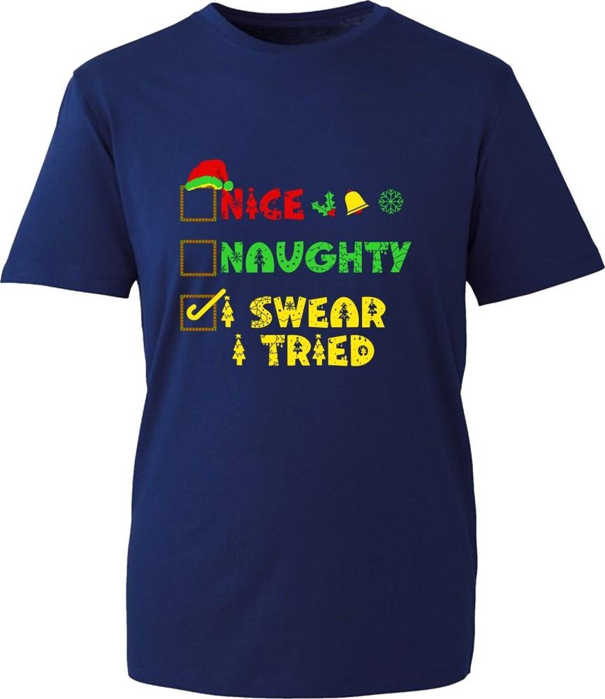 Naughty Nice I Swear I Tried TShirt Christmas List Santa Naughty List Xmas Top S