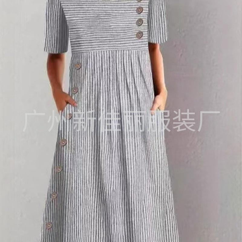 European Style Plus Size Women Clothing Print Button Maxi Dress