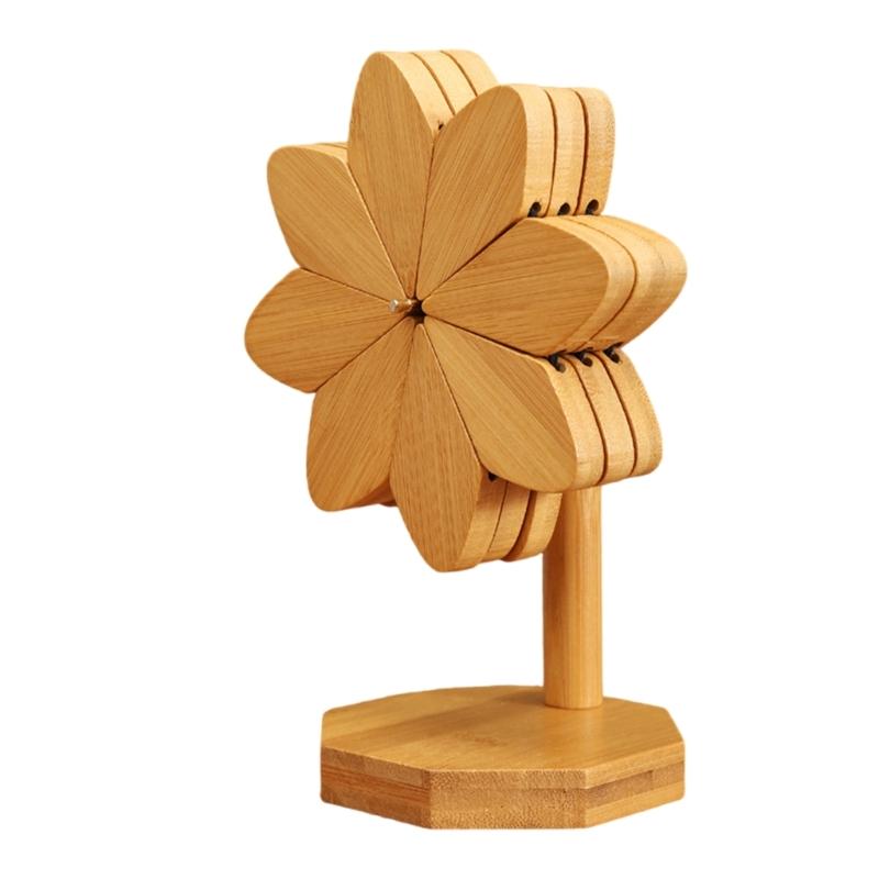 Heat Resistant Wooden Trivet Set Countertop Protectors Natural Wood Pinwheel Shape Placemat For Hot Dishes Pots Pans