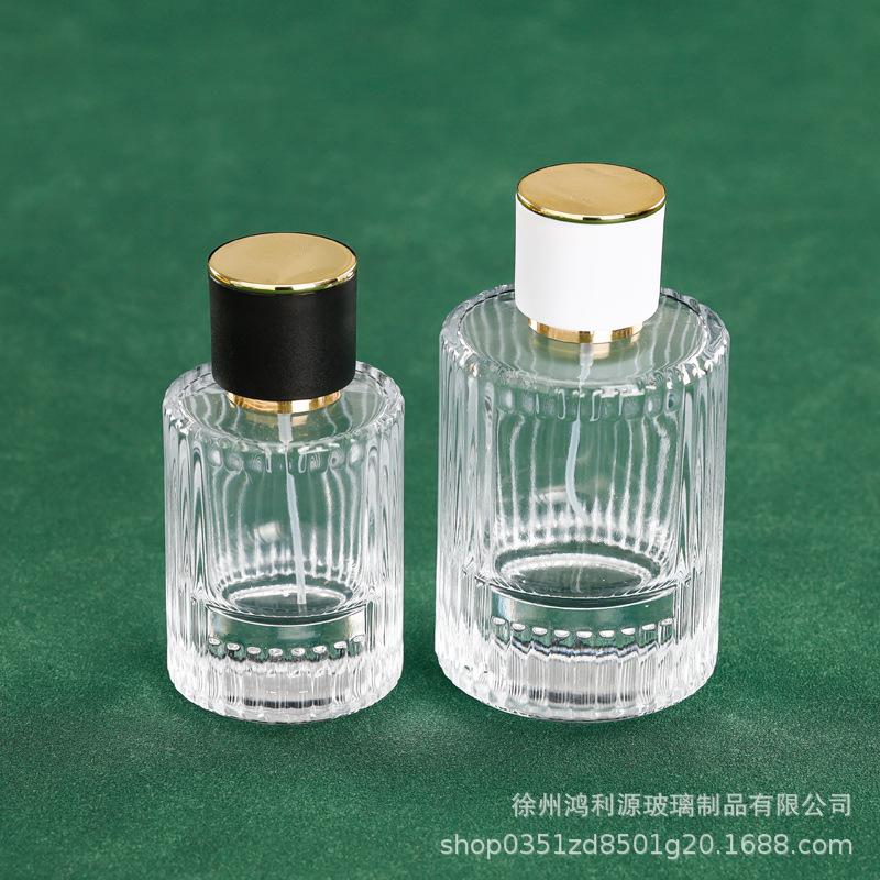 Transparent 15-Port Cylinder Perfume Bottle with Press-Type Vertical Stripe, Portable Glass Sample Bottle 50ml Glass