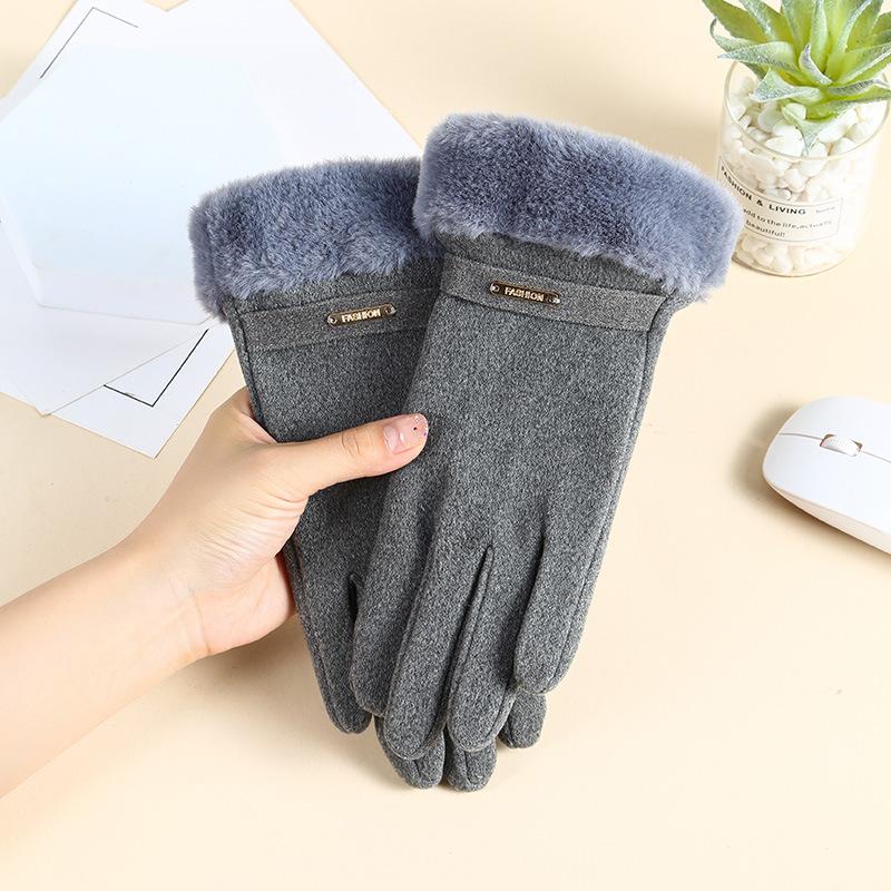 Warm Gloves Women's Autumn and Winter All Finger Sports Touch Screen Plus Velvet Outdoor Cycling Winter Gloves